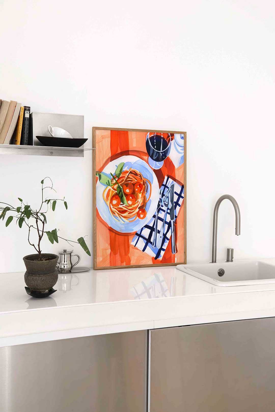 Spaghetti en wijn – staande keuken wanddecoratie van WallArtistic