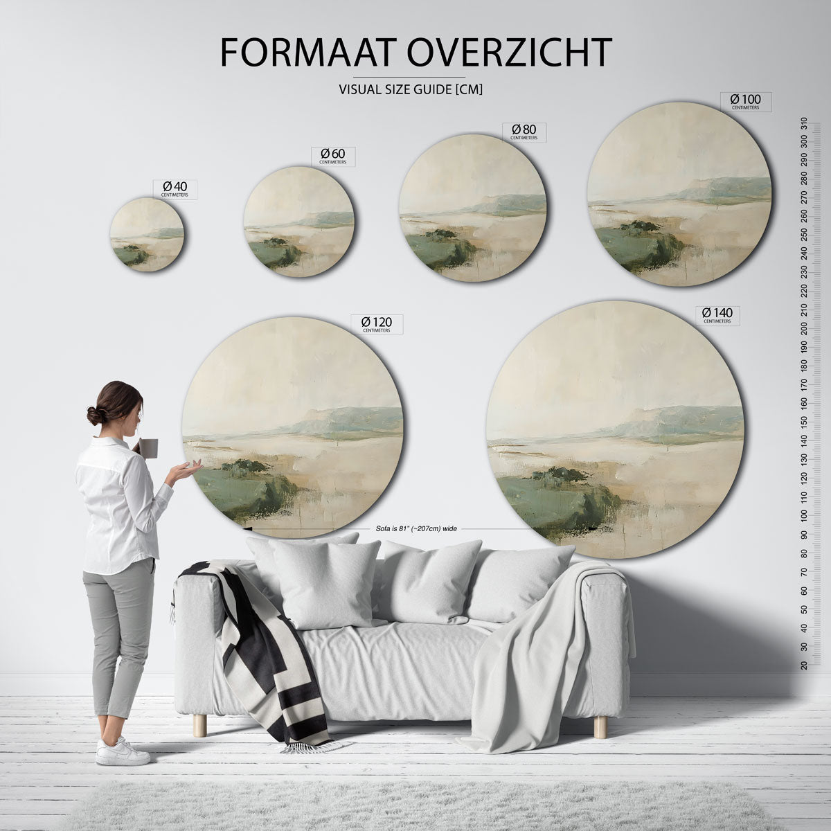 Landschap in zachte tinten – abstracte wandkunst met textuur als muurcirkel