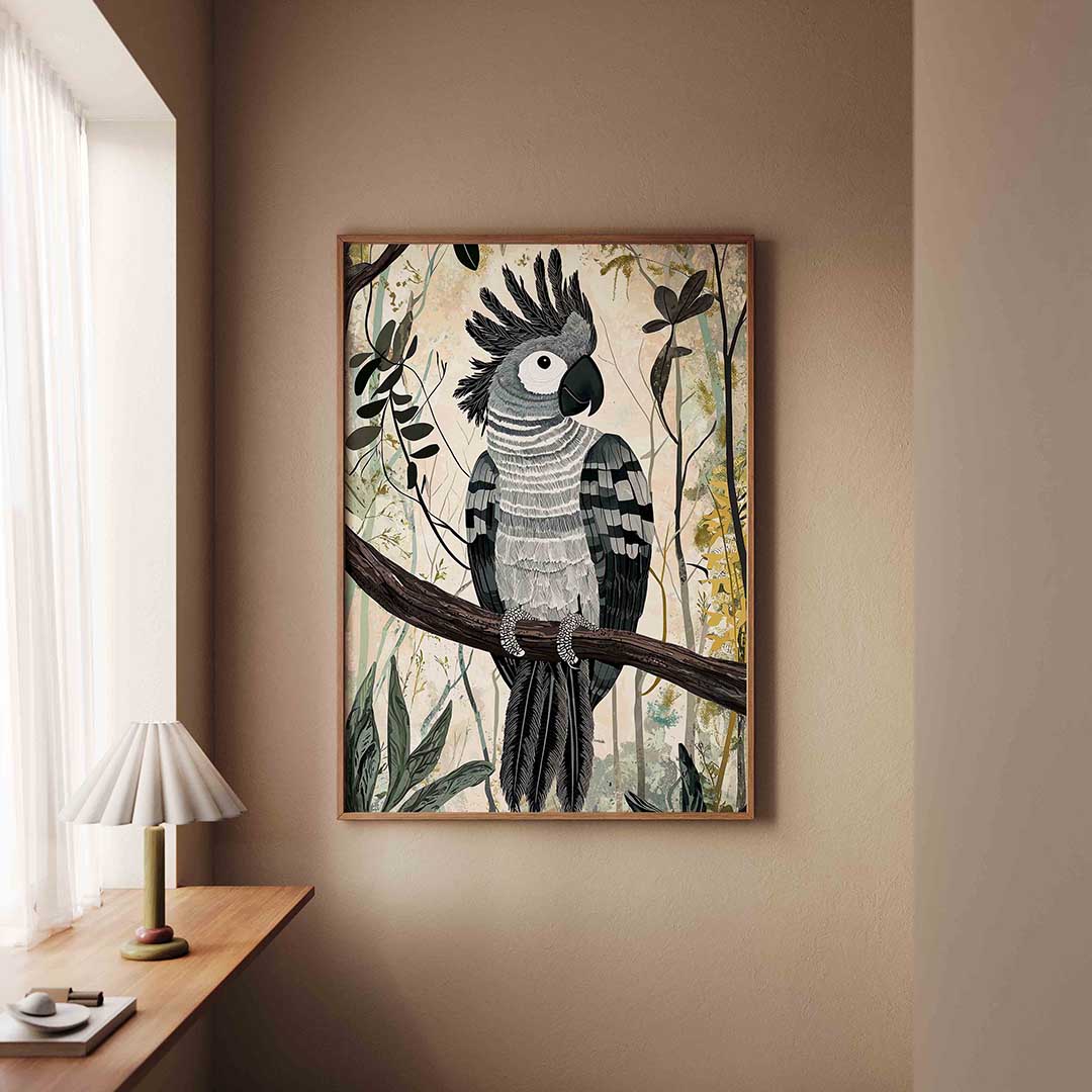 Papegaai op tak – staande dieren wanddecoratie van WallArtistic