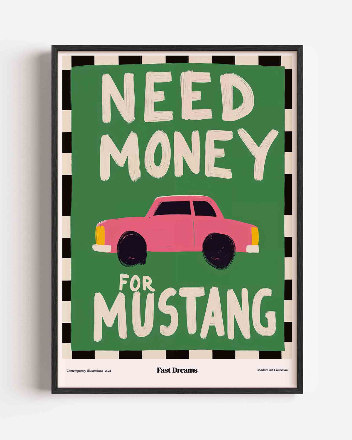 Roze auto en tekst – Pop Art en Streetart portret poster als wanddecoratie