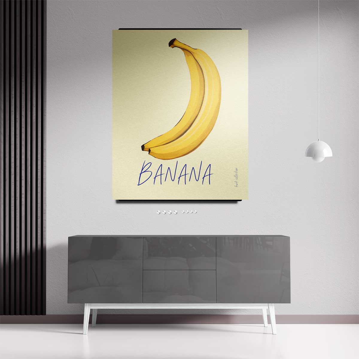 Kleurrijke Bananenillustratie – kunstwerk met zwarte baklijst