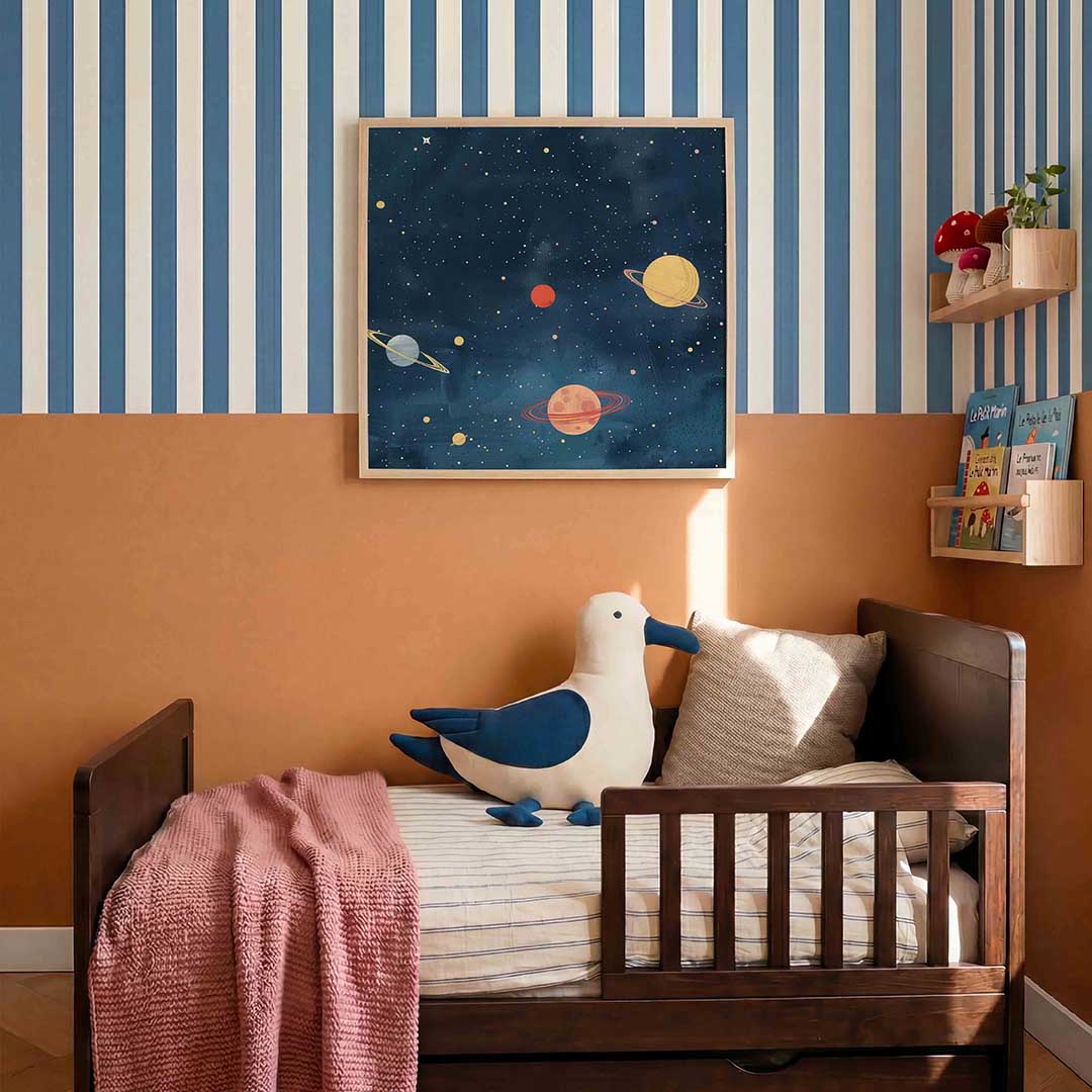 Planeten en sterren – kids poster in vierkant formaat