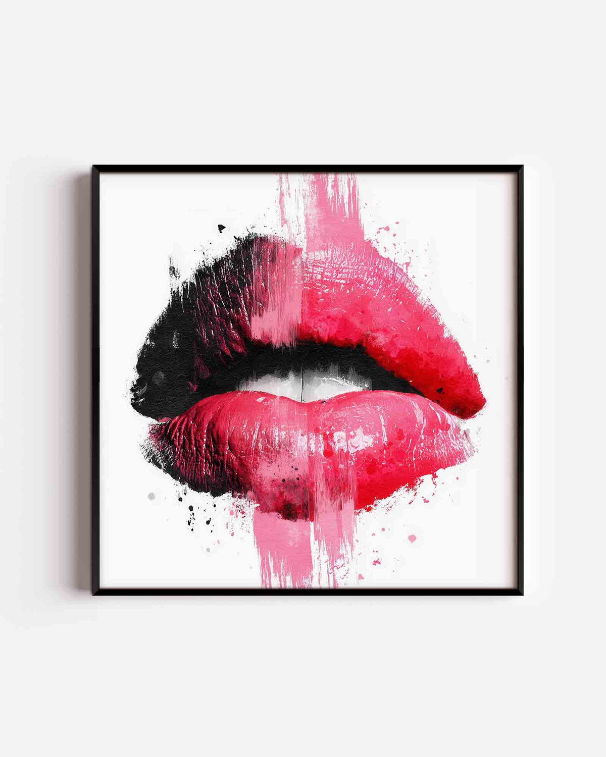 Lippen in zwart en roze – Pop Art vierkante poster als wanddecoratie