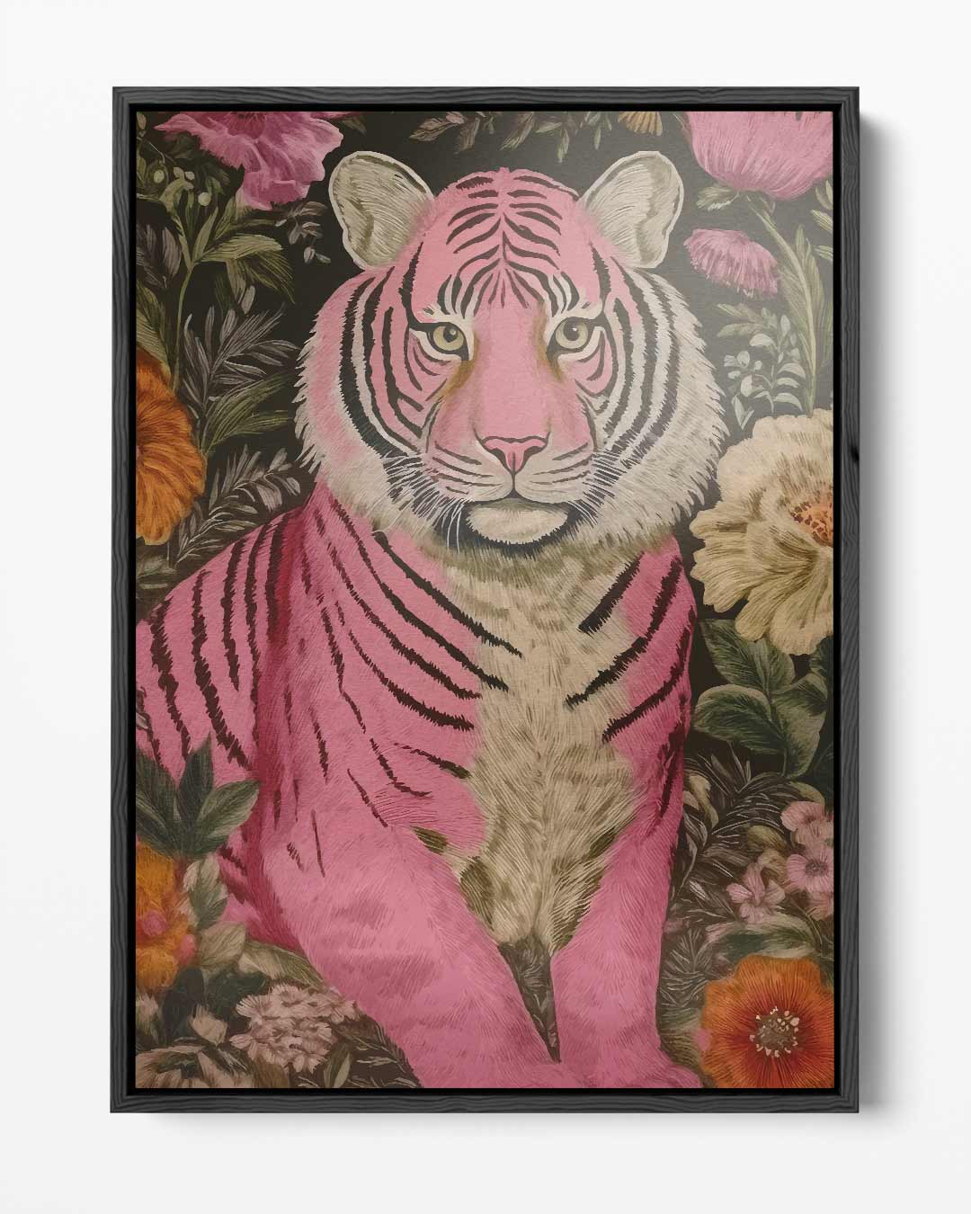 Kleurrijke Tijger in Bloementuin – portret kunstwerk als wanddecoratie