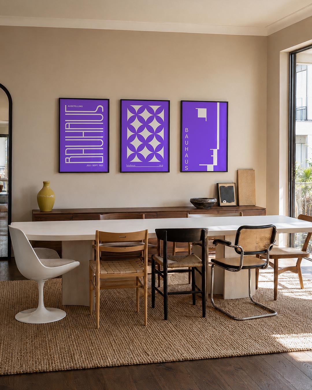Lijnenspel en kleur driedelige posterset – deze poster toont een speels lijnenspel in wit op een