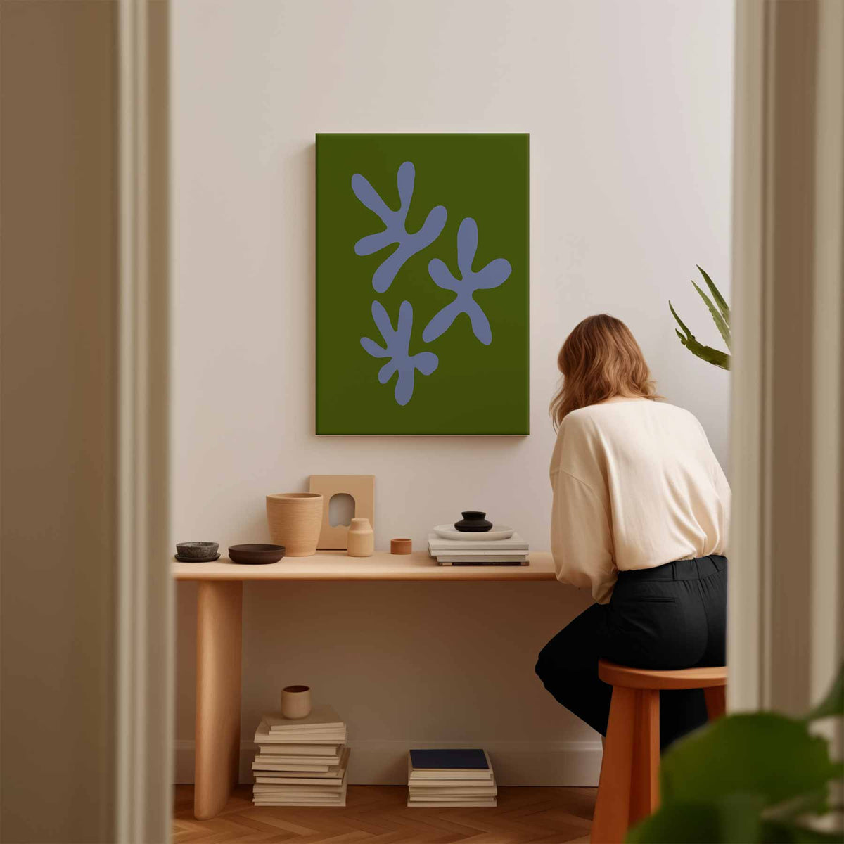 Vrolijke Vormen Op Groen – staand kunstwerk voor modern interieur