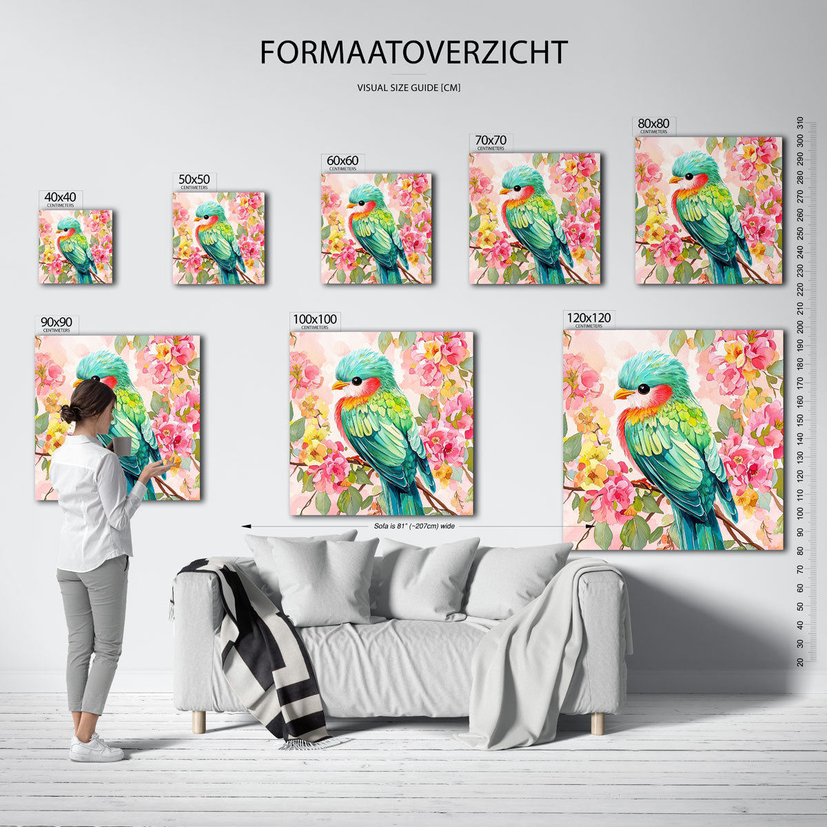 Vogel en bloemen – vierkante muurposter met dierenthema