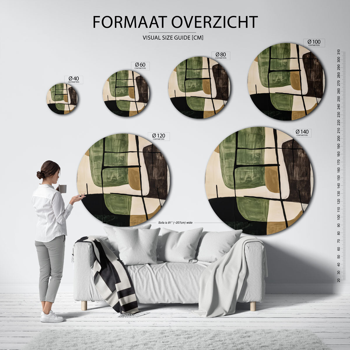Abstracte vormen – moderne ronde muurdecoratie met abstracte vormen