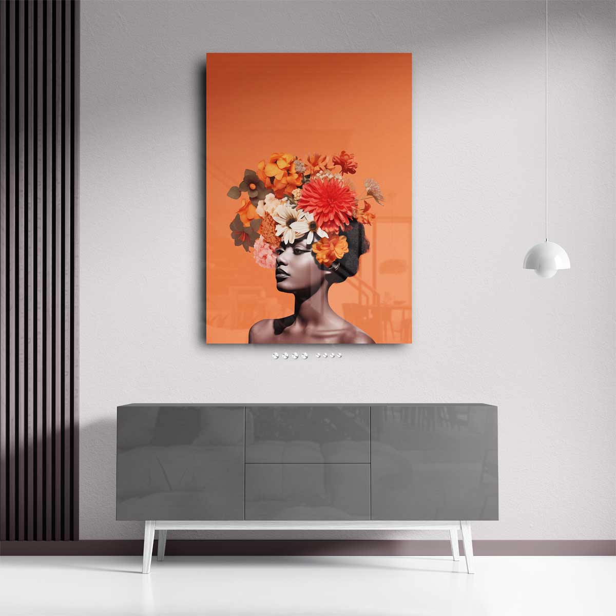 Bloemenfantasie Portret – kunstwerk met zwarte baklijst