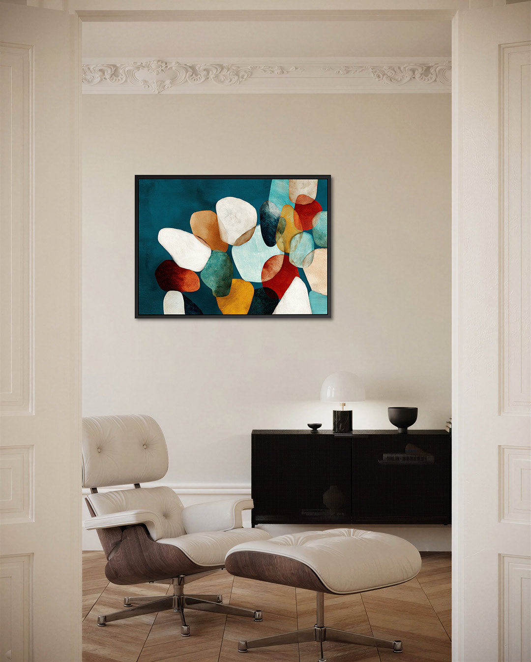 Vormenspel met kleuren – liggende wanddecoratie