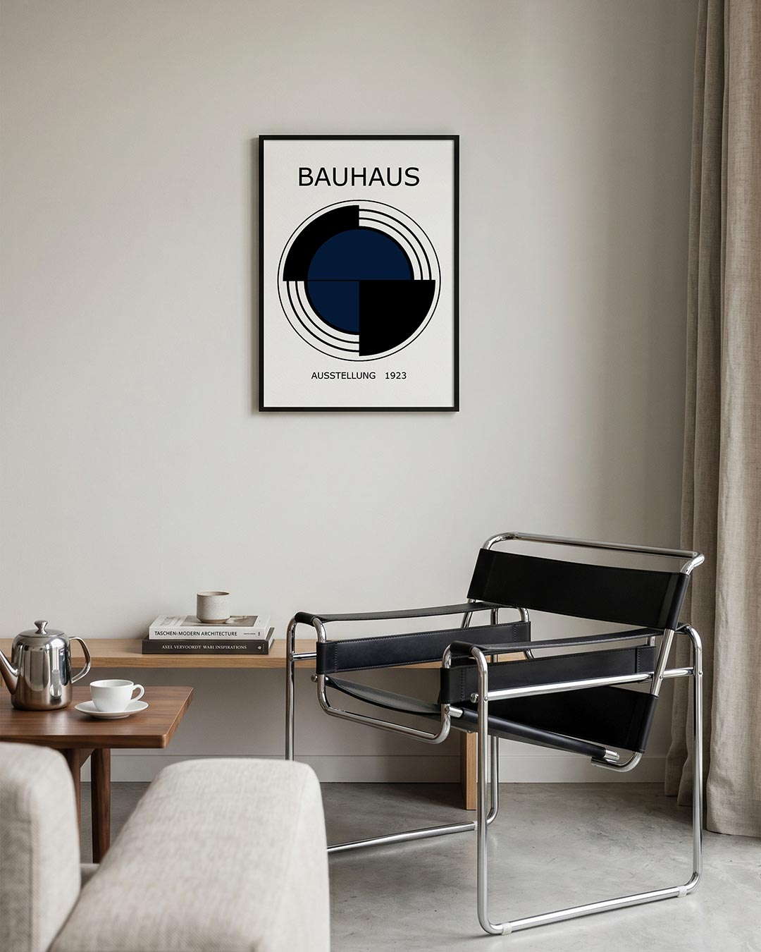 Cirkelstructuur en lijnen – geometrische Bauhaus poster in staand formaat