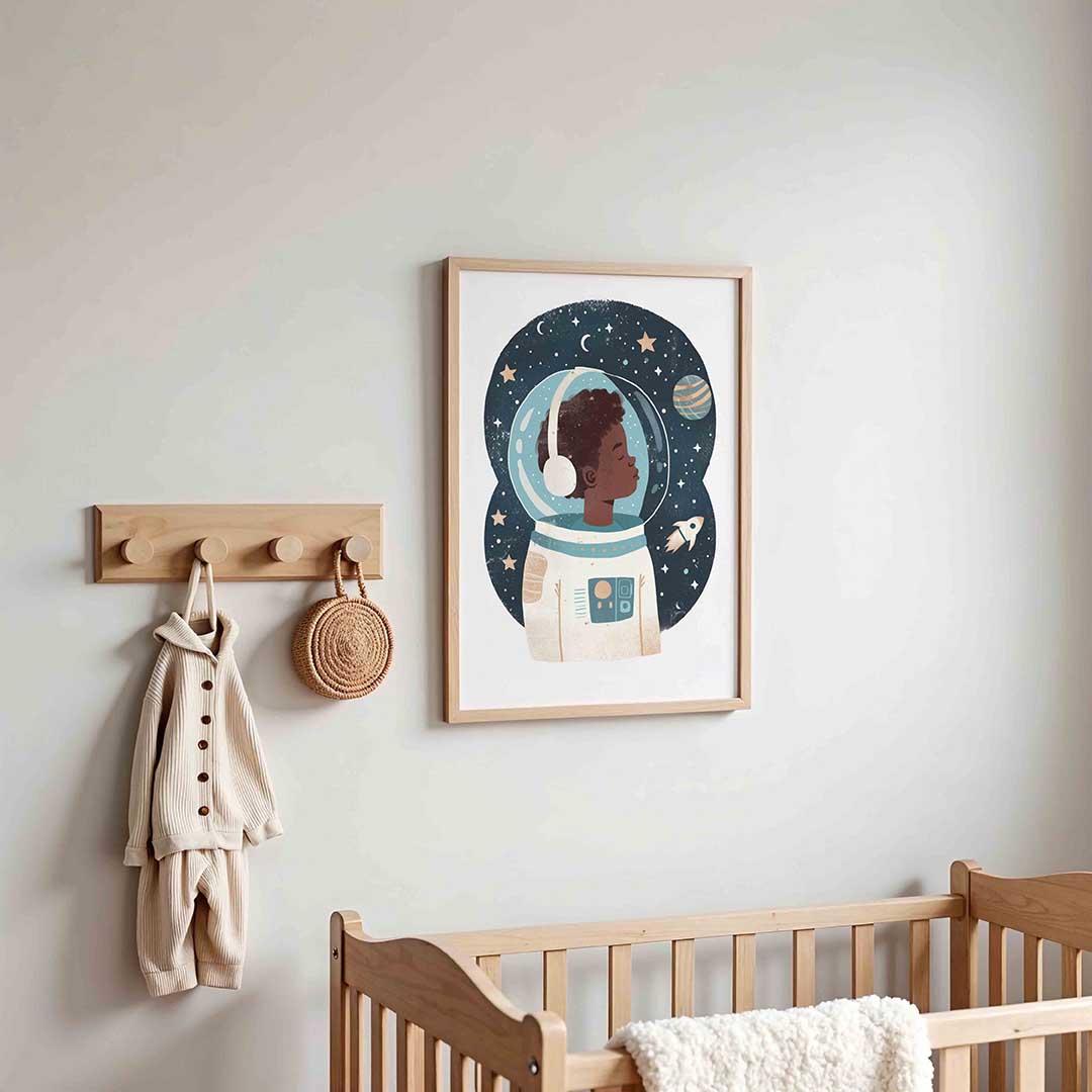 Astronaut met sterren – kinderposter in staand formaat