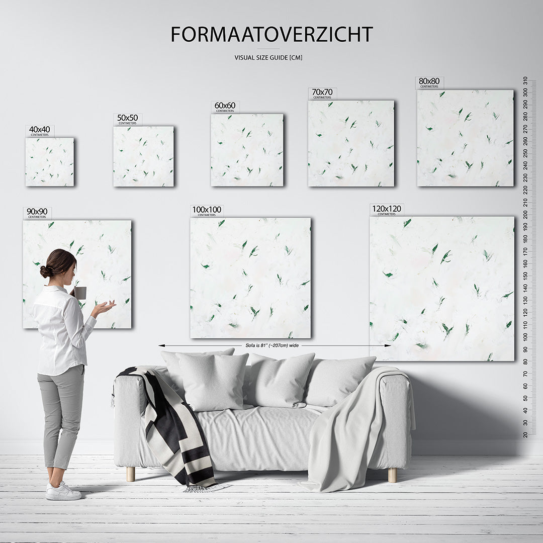 Subtiele groene accenten kunstwerk – materiaalweergave – dit werk toont een lichte achtergrond met verspreide groene
