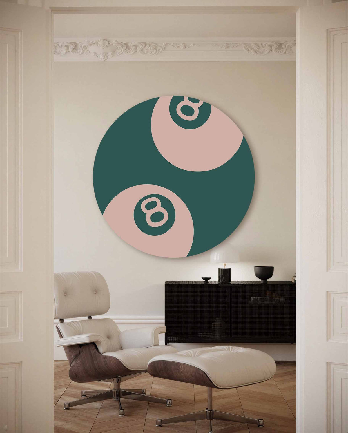 Biljartballen – muurcirkel met kleur en vormen voor aan de muur