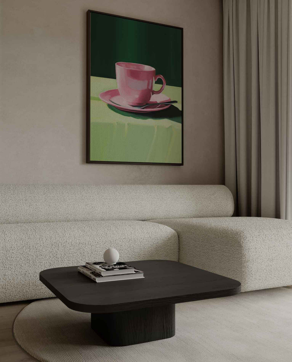 Roze Kopje op Groen Tafellaken – canvas wanddecoratie in portret formaat