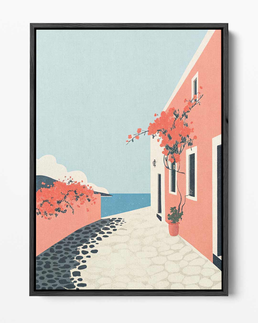 Zonnige Mediterrane Straat – portret kunstwerk als wanddecoratie