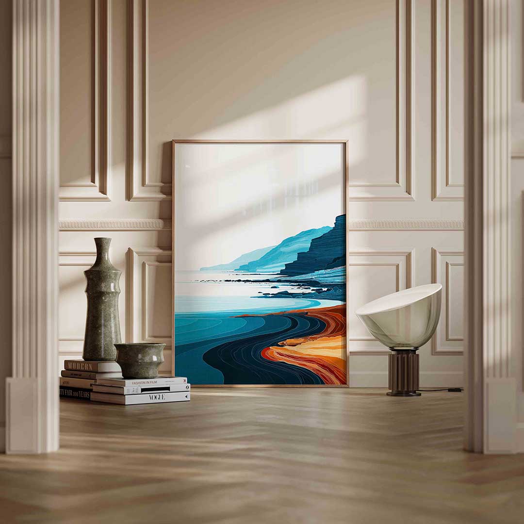Kustlijn met kliffen – staande abstracte wanddecoratie van WallArtistic