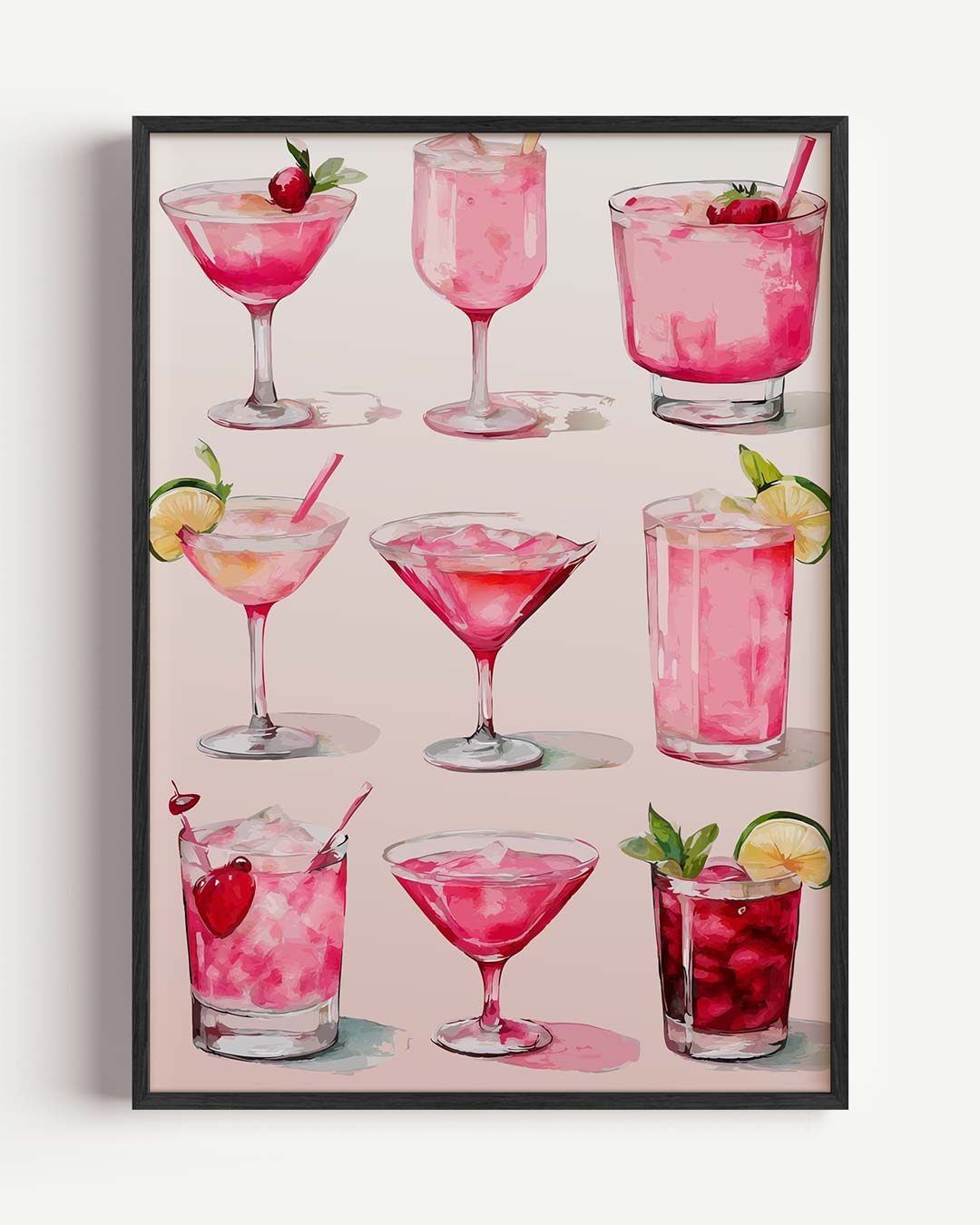Roze Cocktail Kunstposter – keuken portret poster als wanddecoratie