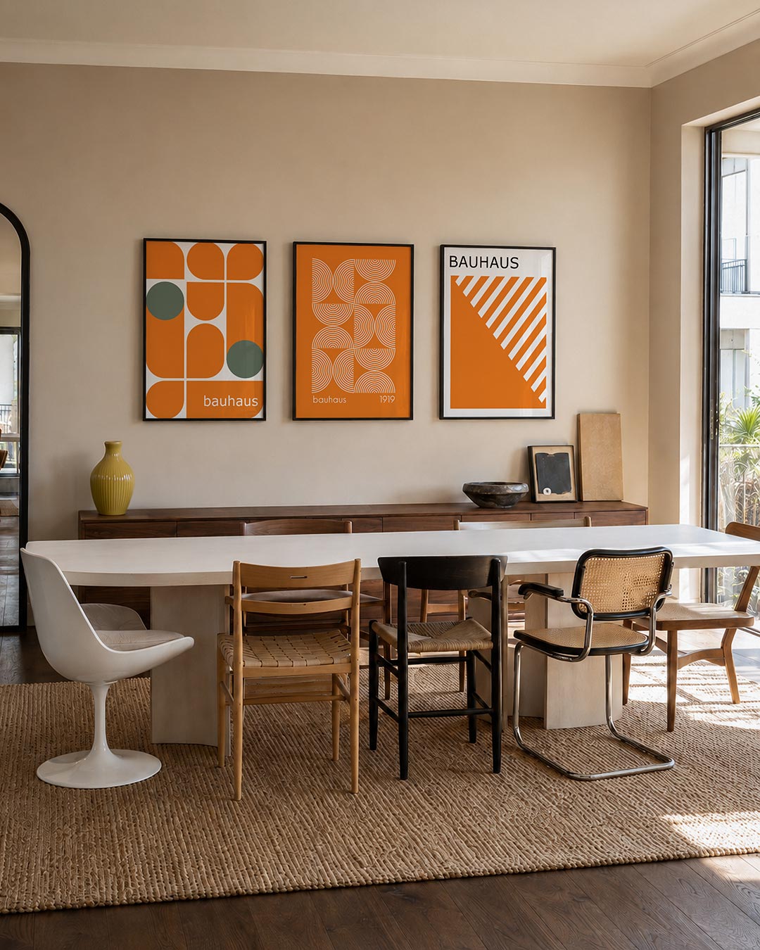 Vormen en vlakken posterset – tweede productweergave – deze posterset in drie delen toont een speelse combinatie van oranje