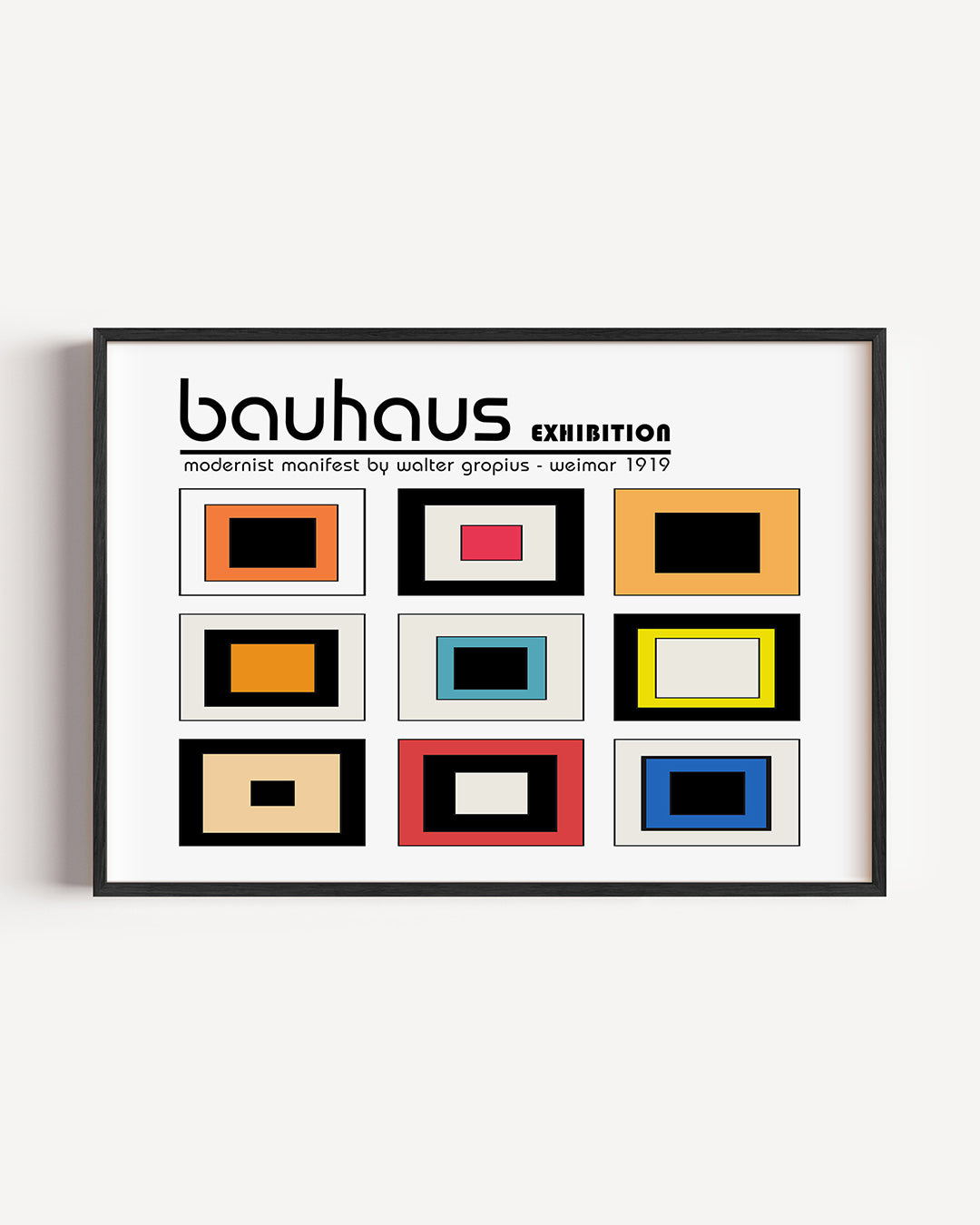 Vorm en kleurvlakken – liggende Bauhaus poster als wanddecoratie