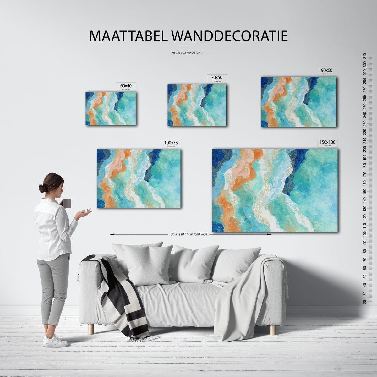 Golvende kleurencompositie – Golvende – moderne liggende wandkunst