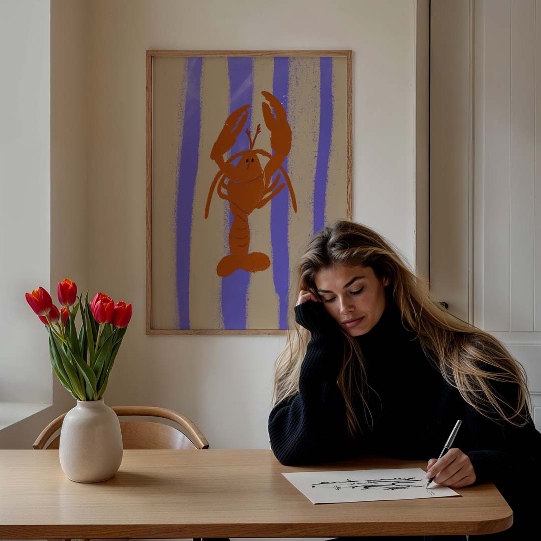 Vrolijke Kreeft Kunstposter – culinaire wandkunst als portret poster