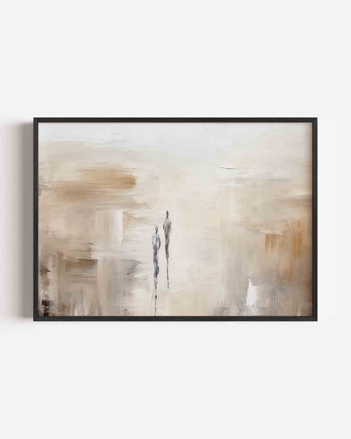 Twee figuren in beige landschap – kleurrijke abstracte landscape poster als wanddecoratie
