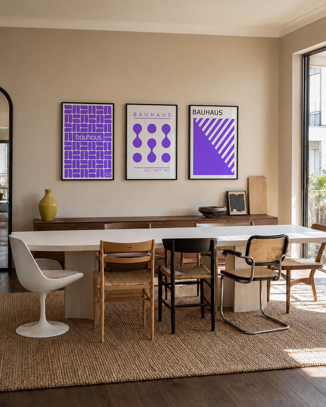 Vormritme en kleur driedelige posterset – deze posterset in drie delen toont een speels patroon van