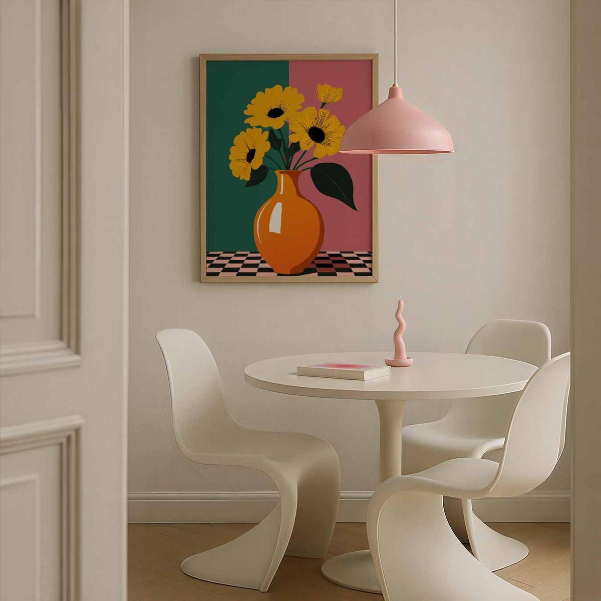 Bloemenpracht in Oranje Vaas – bloemen poster in staand formaat