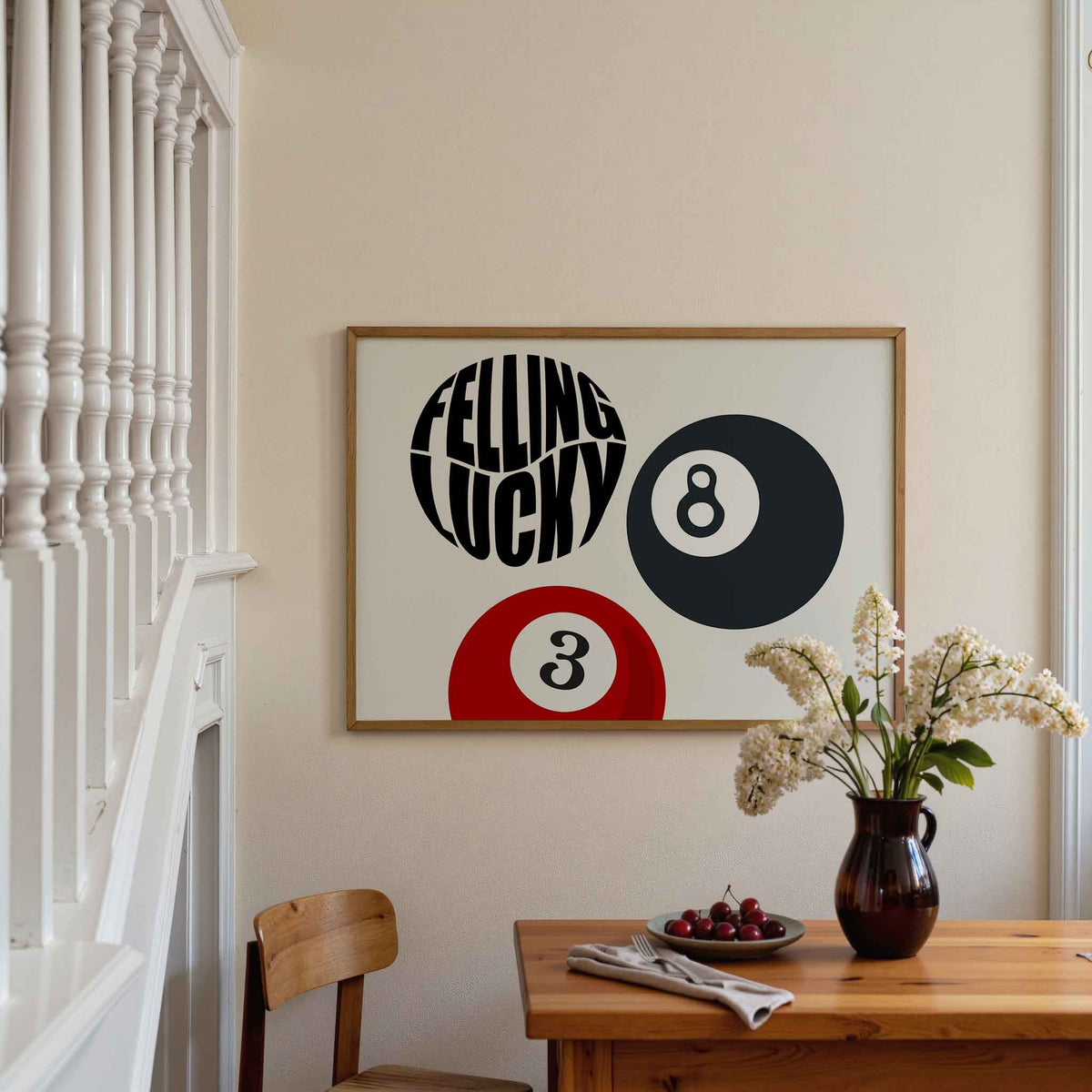 Biljartballen en tekst – moderne poster in liggend formaat