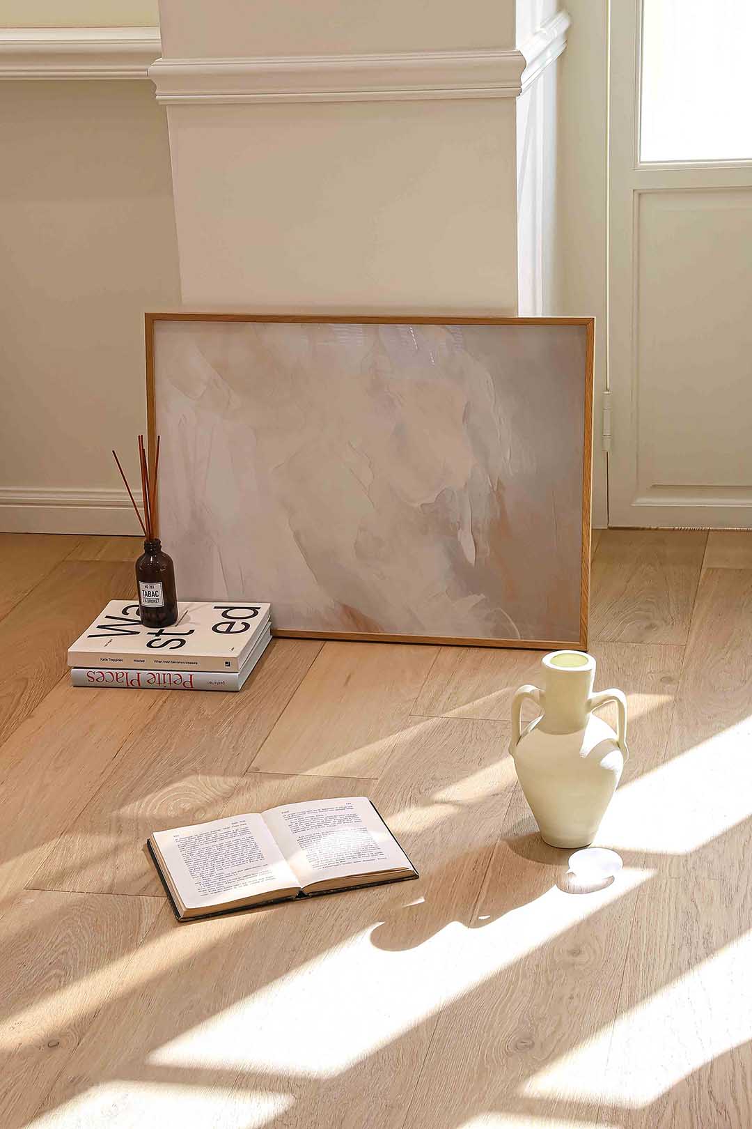 Abstracte beige en witte – liggende kleurrijke abstracte wanddecoratie van WallArtistic