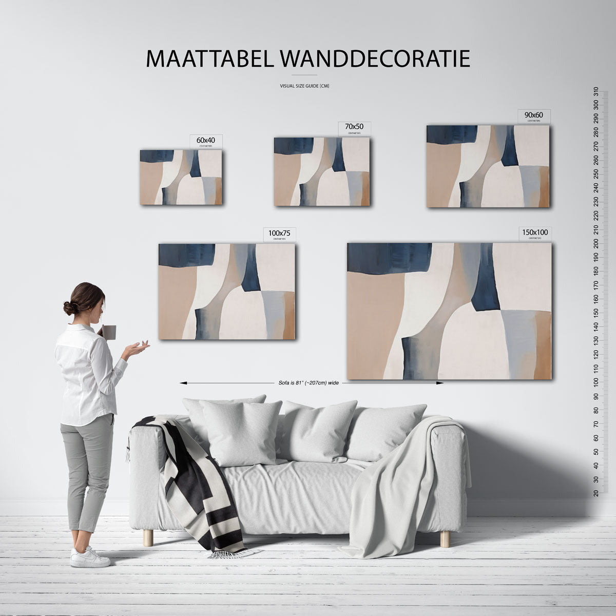 Organische vormen compositie – Beige – moderne liggende wanddecoratie