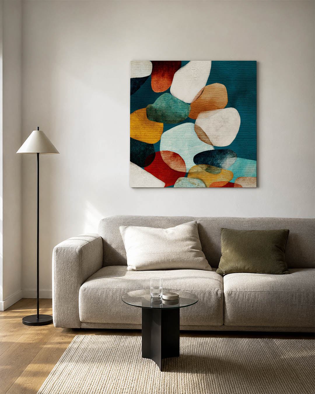 Organische vormen compositie kunstwerk – vierkante wanddecoratie – dit werk toont een verzameling overlappende, organische