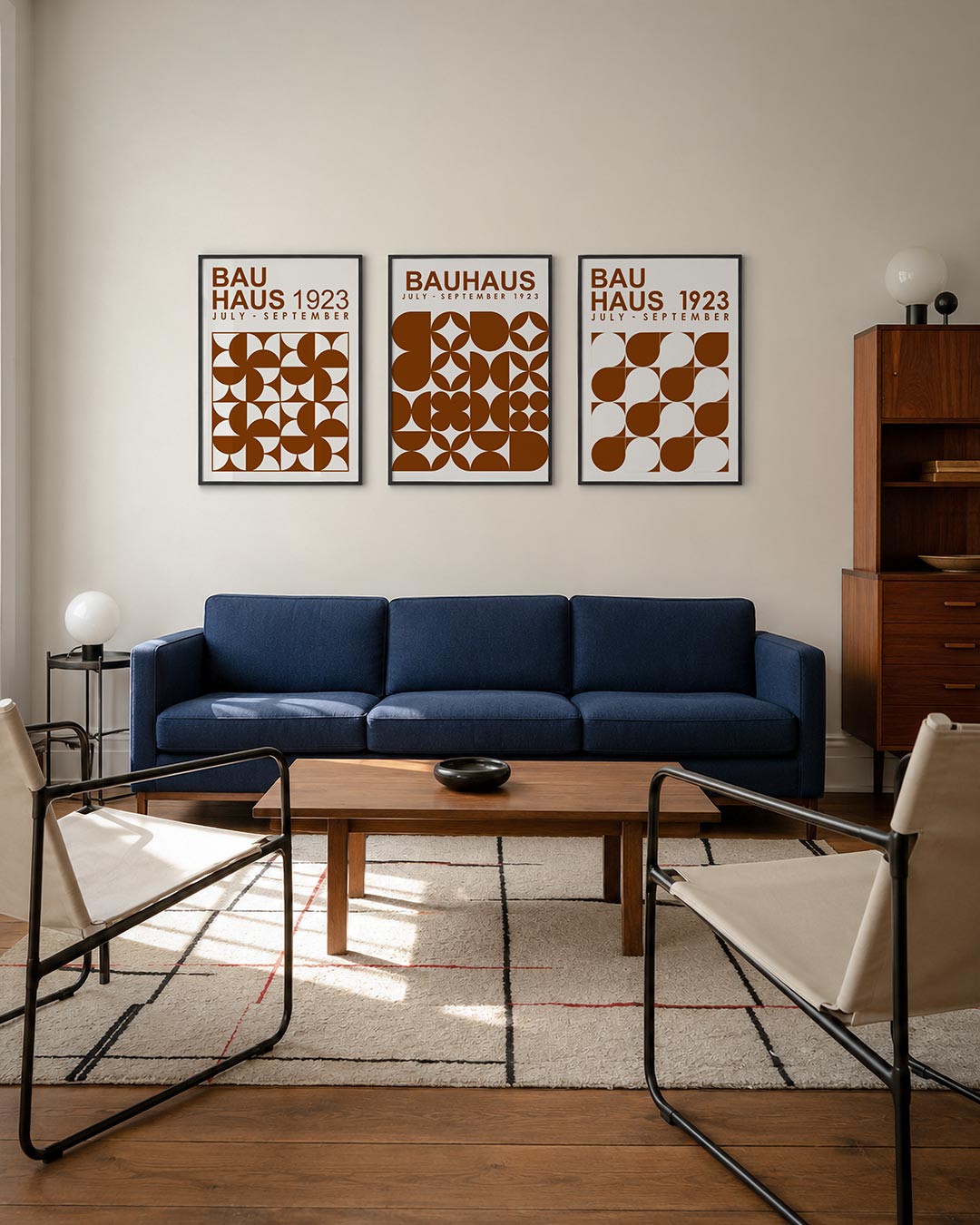 Vorm en ritme driedelige posterset – deze posterset in drie delen toont een speelse combinatie van cirkels en vierkanten in
