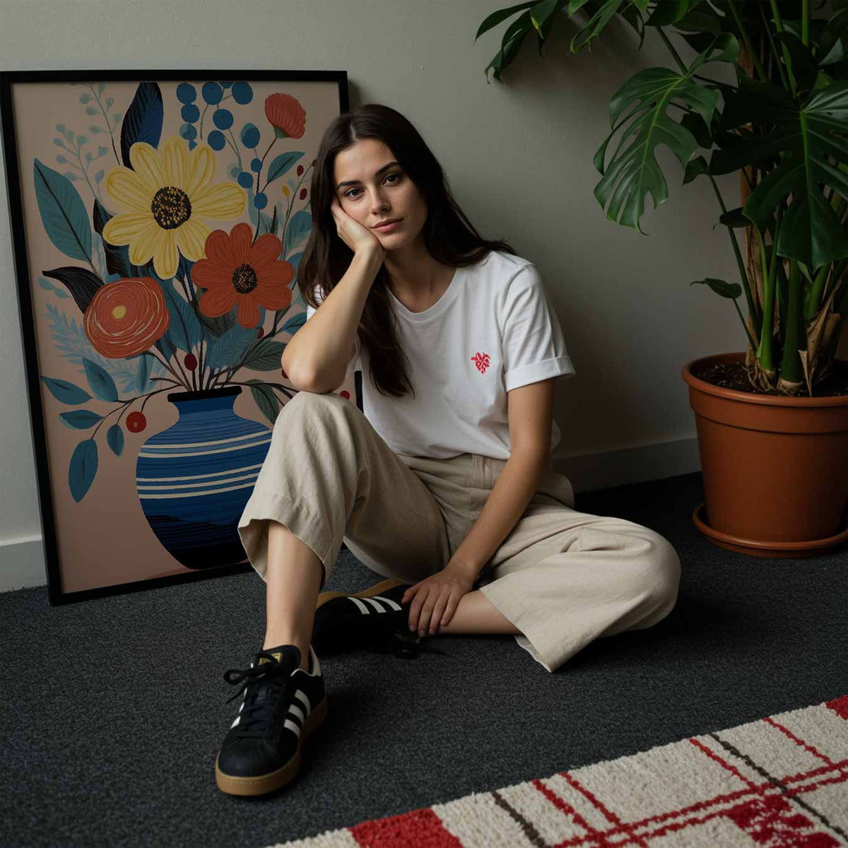 Bloemige Vaas Illustratie – staande muurposter met bloemen