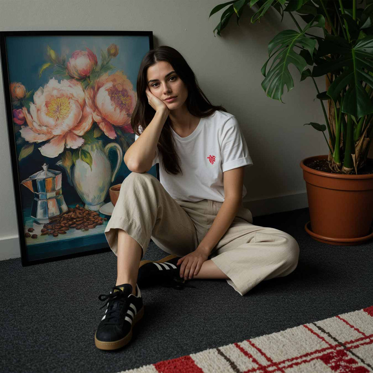Koffie en Bloemen – staande muurposter met bloemen