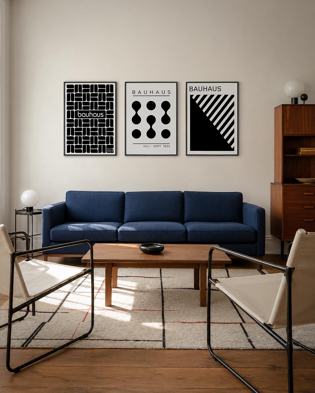 Patroon en ritme driedelige posterset – deze posterset in drie delen toont een strak lijnenspel met herhalende zwarte vormen