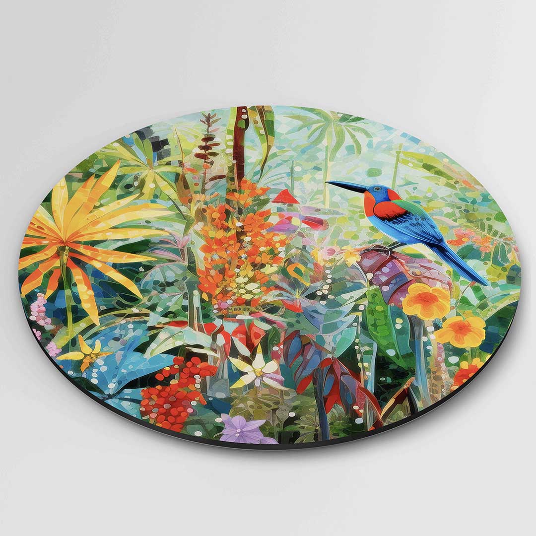 Vogels en bloemen – ronde textuur wanddecoratie van WallArtistic