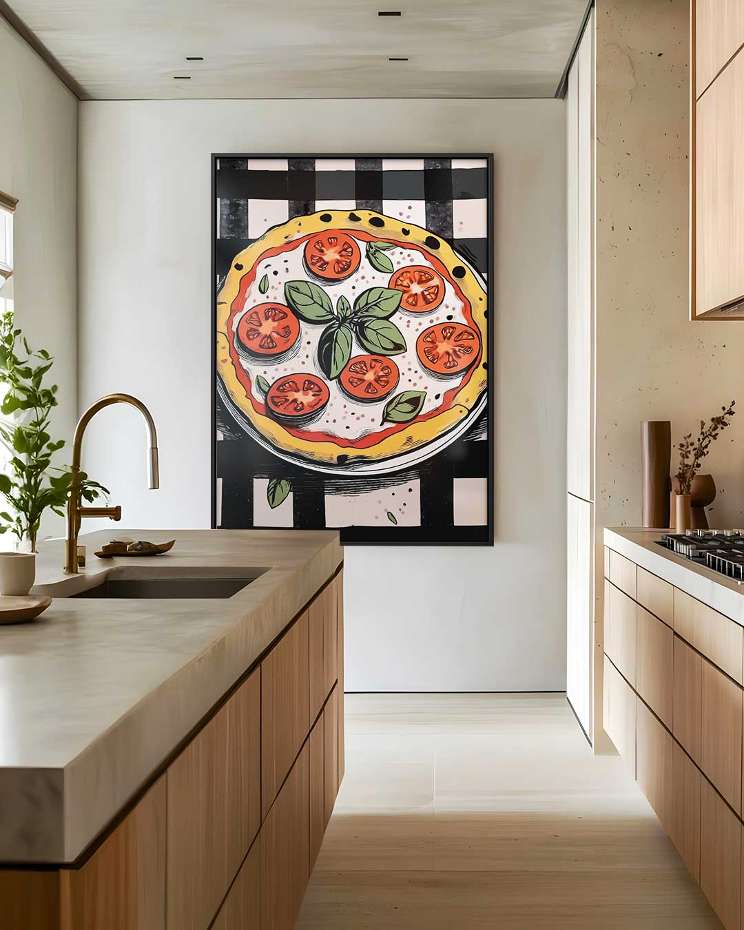 Vrolijke Pizza Illustratie – staand kunstwerk voor modern interieur