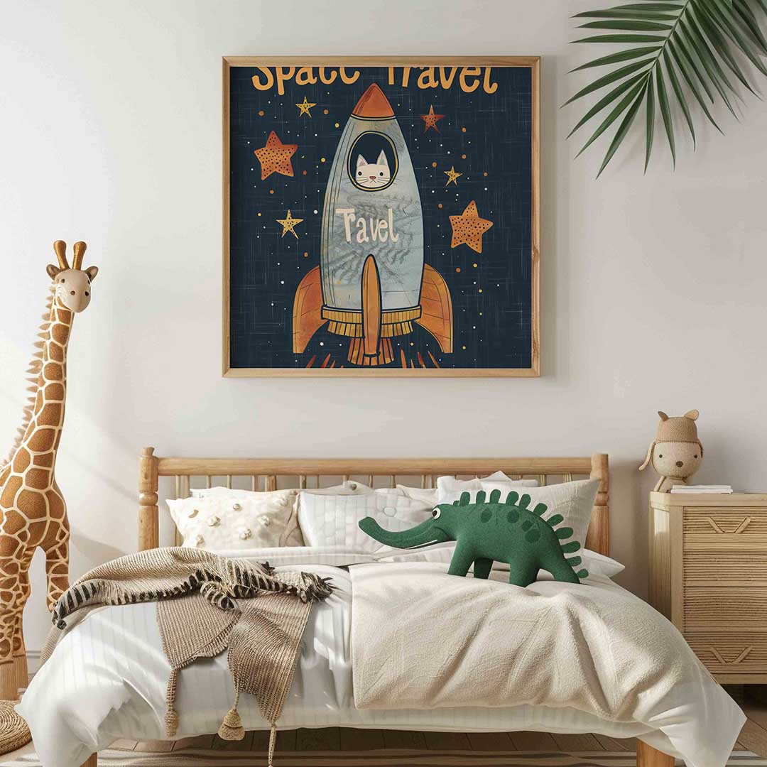 Ruimtevaart kat – vierkante kinderkamer wanddecoratie van WallArtistic