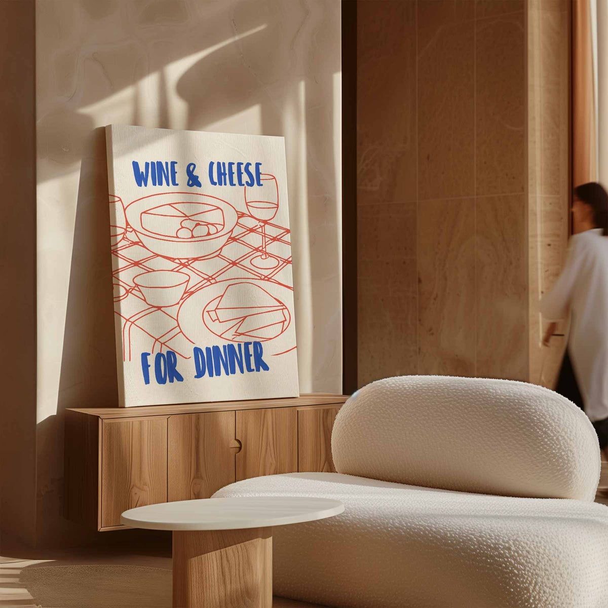 Wijn en Kaas Avond – canvas wanddecoratie in portret formaat