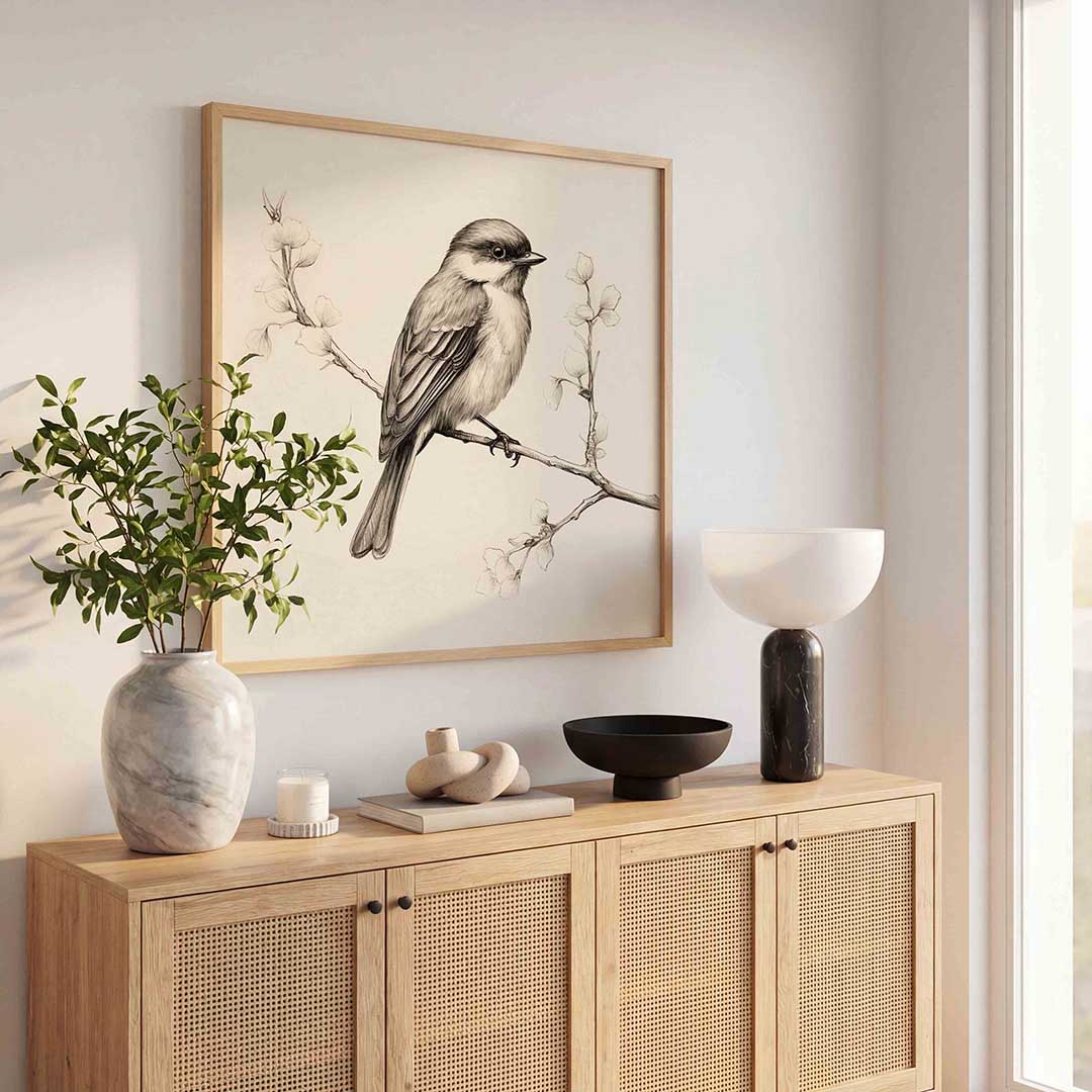 Vogel op tak – dierenillustratie als vierkante poster