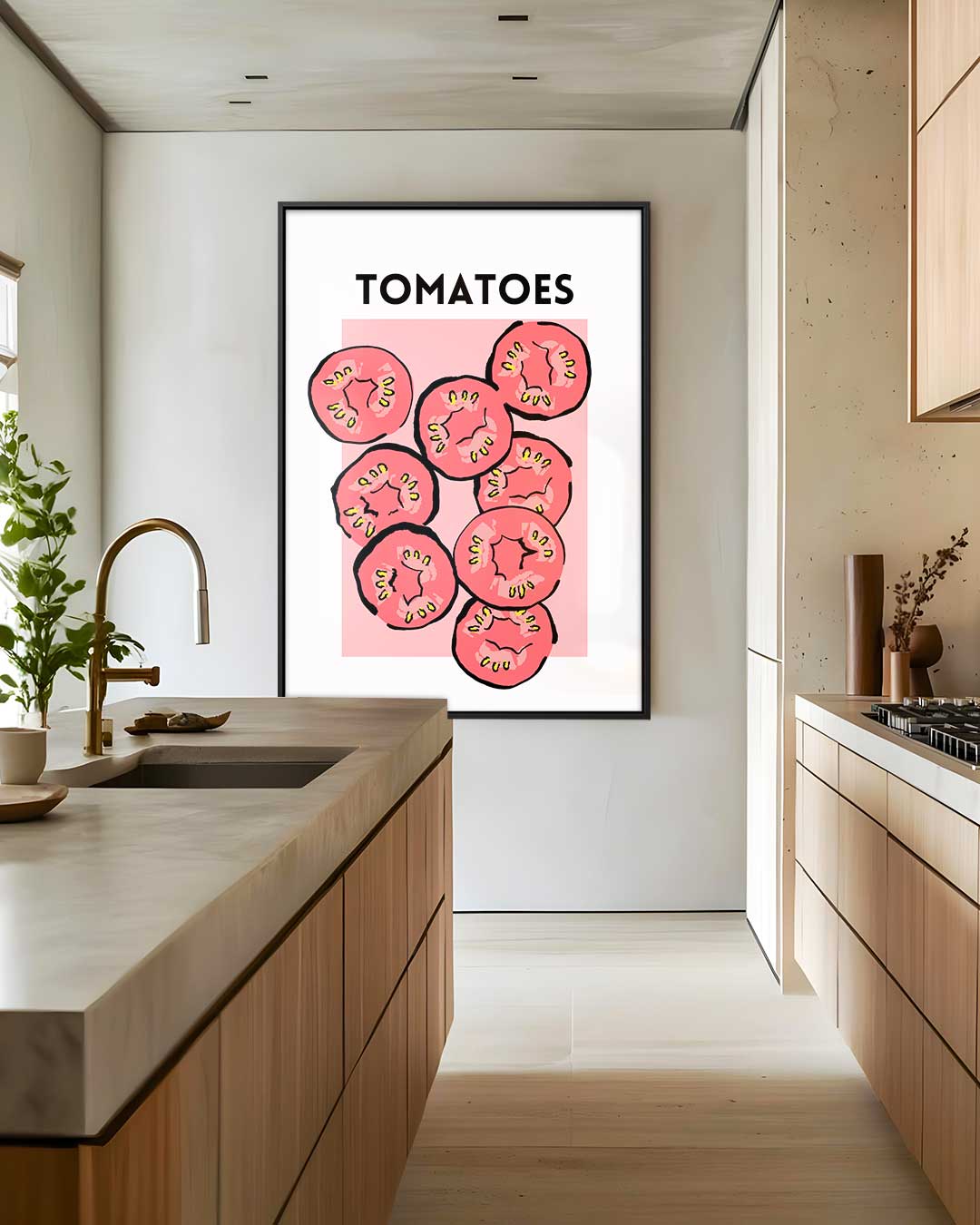 Speelse Tomaten Print – staand kunstwerk voor modern interieur
