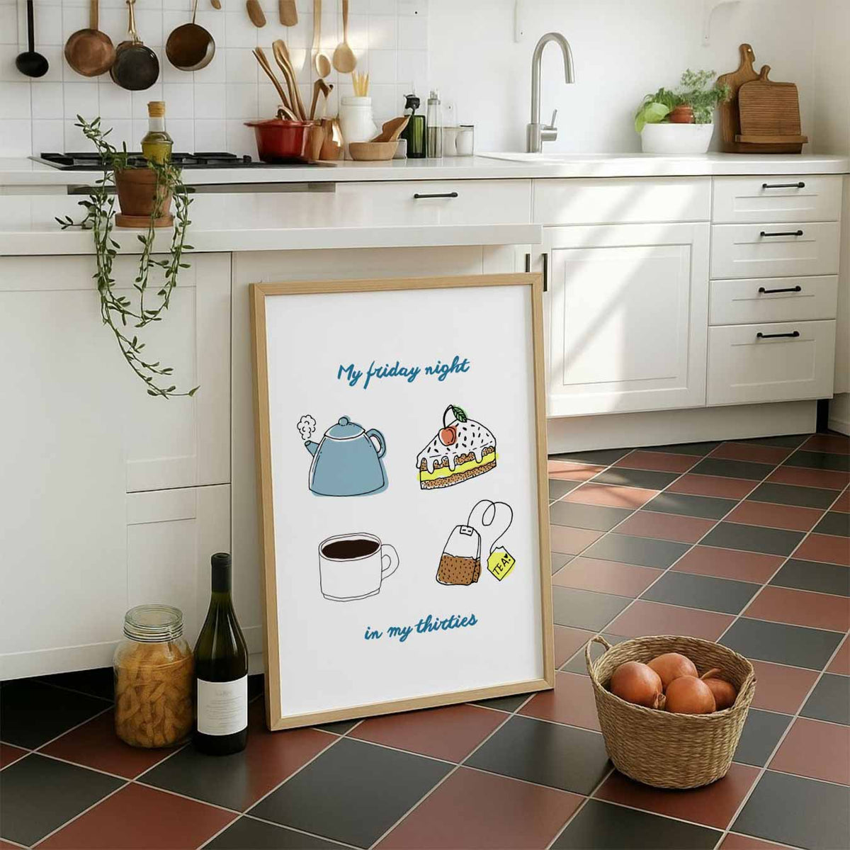 Ontspannen Vrijdagavond – staande muurposter voor keuken of eethoek