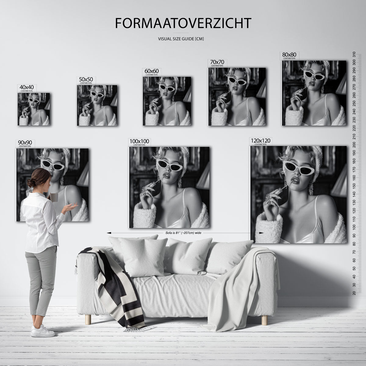 Vrouw met zonnebril – kleurrijke vierkante muurposter in Pop Art stijl