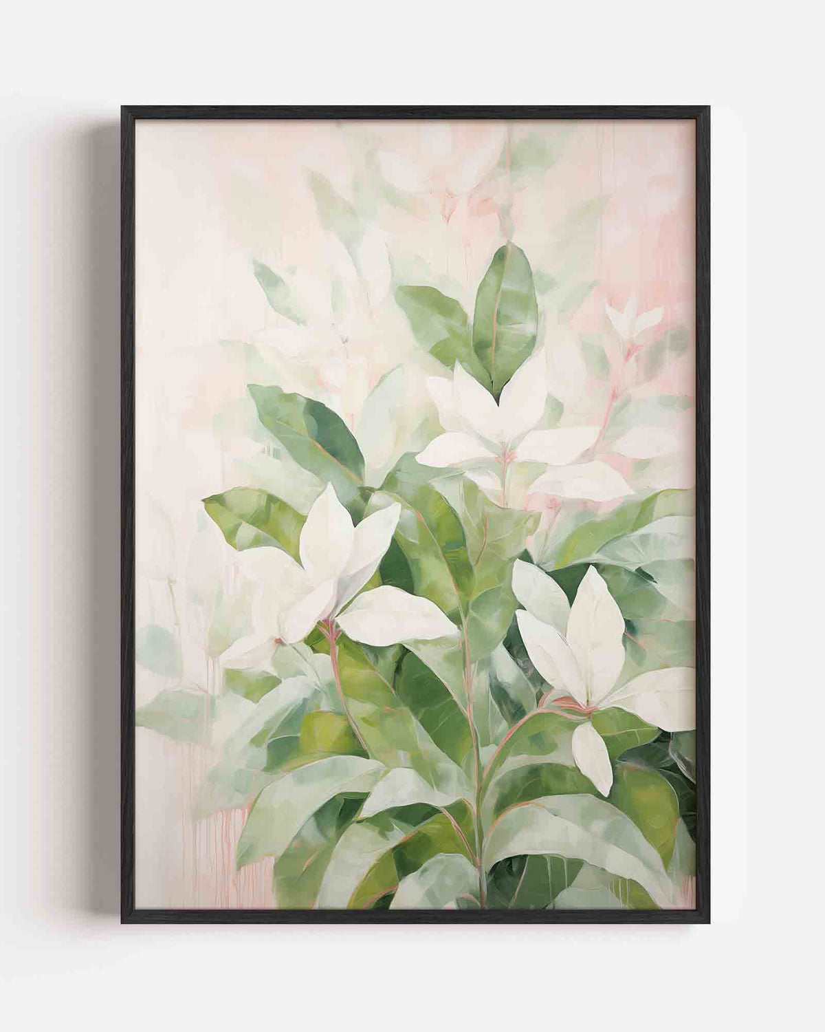 Witte bloemen en groene bladeren – botanische portret poster als wanddecoratie