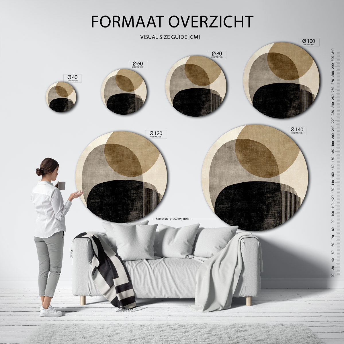 Abstracte vormen – moderne ronde muurdecoratie met abstracte vormen