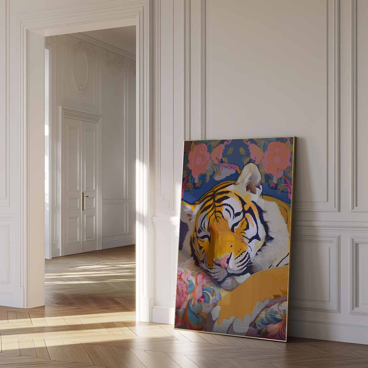 Dromerige Tijgerprint – dierenposter als moderne staande wanddecoratie