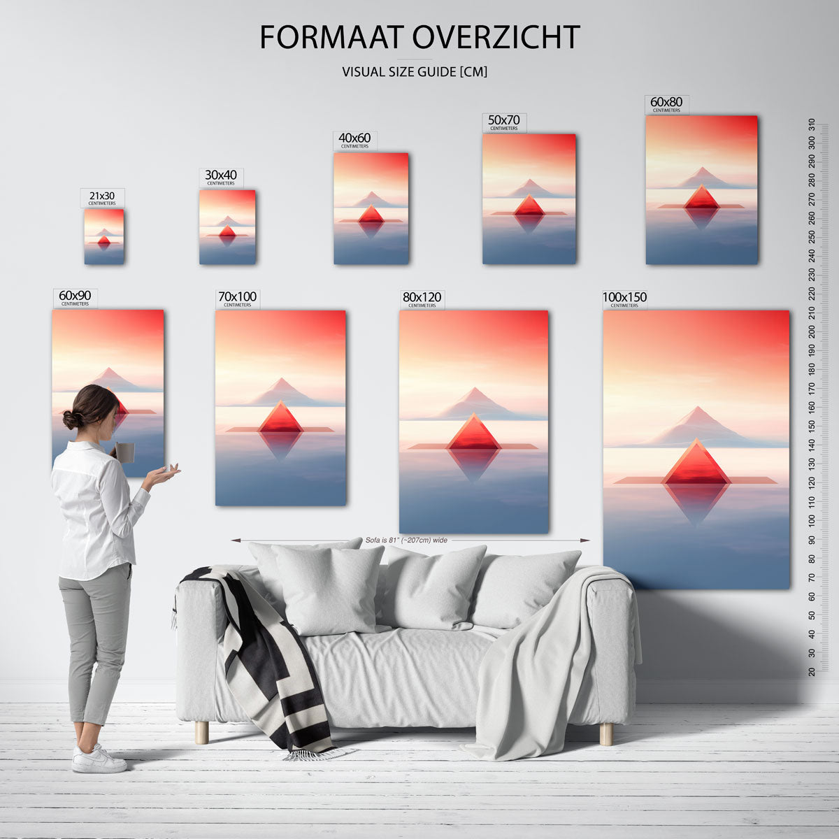 Piramide en berg – staande muurposter met surrealistische uitstraling