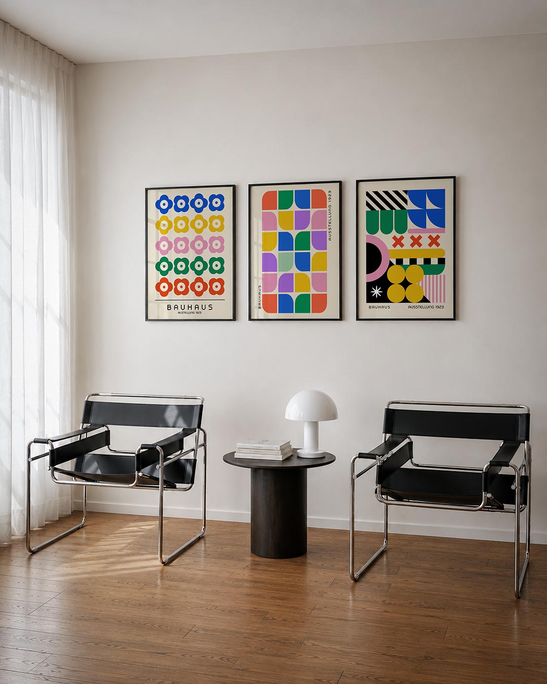 Bloemvormen ritme posterset – derde productweergave – deze posterset in drie delen toont een herhaling van kleurrijke